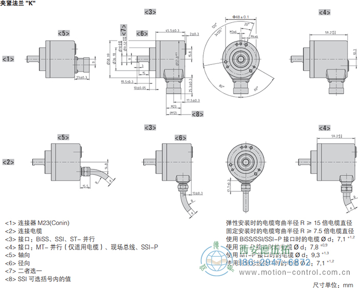 AC58-CC-Link光电绝对值通用编码器外形及安装尺寸(夹紧法兰K) - 注册HTH官方网站