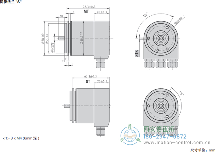 AC58-CC-Link光电绝对值通用编码器外形及安装尺寸(同步法兰S) - 注册HTH官方网站